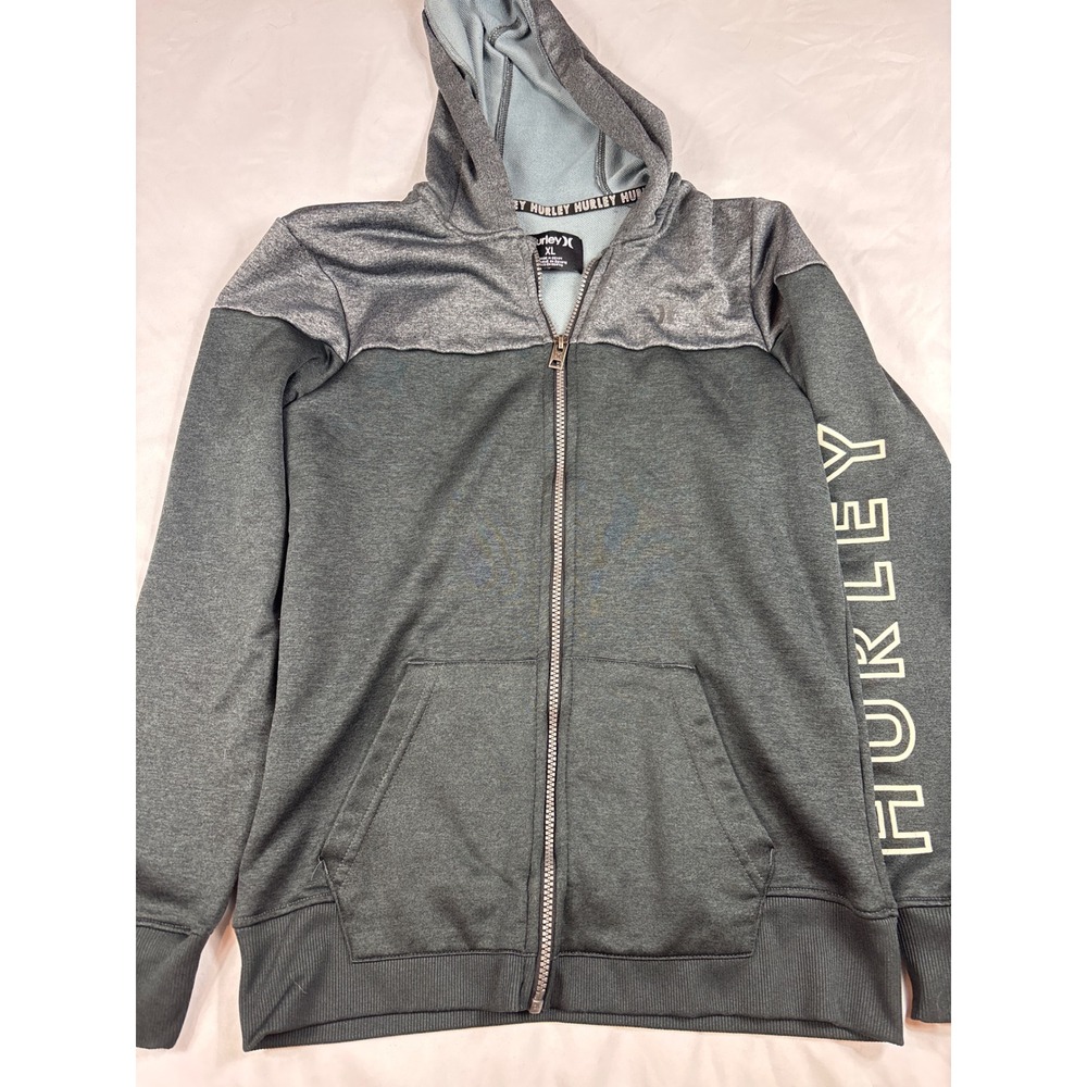 Hurley Nike Dri-FIT Mens XL Zip Hoodie Gray Colorblock Sleeve Logo Sweatshirt